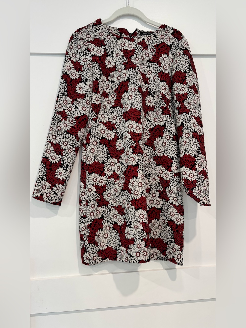 Zara Red and White Floral Long-Sleeve Dress